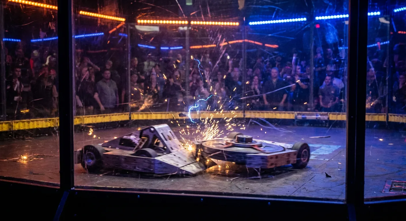 Head-to-head combat robot battle inside Mayhem Arena
