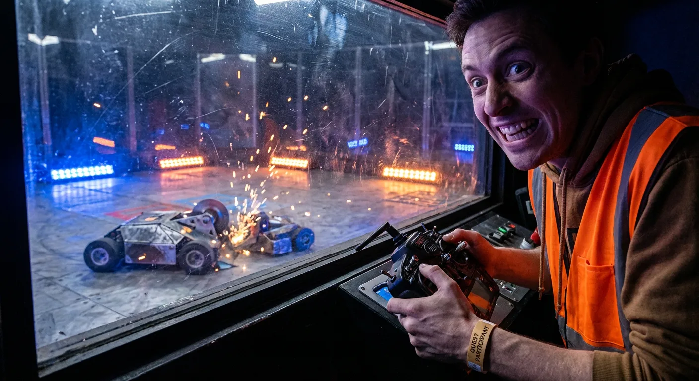 Guest piloting a combat robot at Mayhem Arena