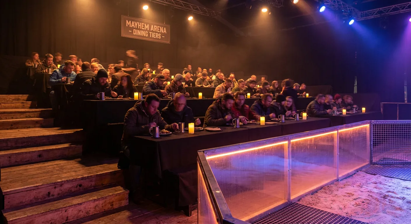 Packed tiered dining seating at Mayhem Arena